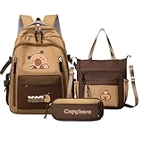 Pomurom Niedlicher Capybara Rucksack, Niedliches Schulsack Set Für Kinder, Wasserdichter Schulbedarf Reisezubehör für Schule Alltag Kinderpicknick Urlaub Weihnachten Jungengeburtstag