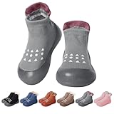 EDOTON Krabbelschuhe Baby Lauflernschuhe Kinder Sockenschuhe rutschfeste Weiche Sohle Schuhe Babybodenschuhe für Mädchen Junge (Grau,9-12 Monate,20/21)