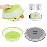 MXTIMWAN 2 Stück Faltbare Mikrowellen Abdeckung Ø 26.5cm, Faltbare Microwave Cover mit Haken Abdeckhaube für Mikrowellendeckel BPA-frei Filterkorb mit Dampflöchern für Obst und Gemüse (Grau+grün)