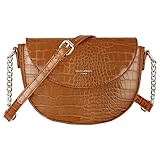 David Jones - Damen Kleine Krokodil Umhängetasche - Frauen Schultertasche PU Leder Halbe Runde Halbmond - Messenger Crossbody Bag Pochette Clutch Citytasche Abendtasche Mode Elegante - Cognac Braun