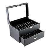 Caddy Bay Collection Aufbewahrungsbox für 20 Uhren mit Karbonfaser-Muster, Glasoberseite, für größere Uhren