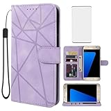 Wanyuexes Schutzhülle für Galaxy S7, Samsung S7 SM-G930A, Brieftaschen-Schutzhülle mit Displayschutz aus gehärtetem Glas, hautsympathisches Leder, Klappetui, Kreditkartenfach, Ständer, Handyhülle für