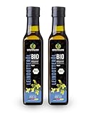 Kräuterland Bio Leindotteröl 2X250ml (500ml), Bio Leindotter, kaltgepresst, Rohkostqualität, reich an Vitamin E und Omega 3-6 Fettsäuren, naturrein ohne Zusatzstoffe, glasflasche, mühlenfrisch