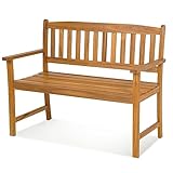 KOMFOTTEU 2 Sitzer Gartenbank, Sitzbank aus Akazienholz, Außenbank mit Rückenlehne und Armlehnen, Parkbank bis 360 kg belastbar für Balkon Garten Terrasse, Natur (110x56,5x86cm)