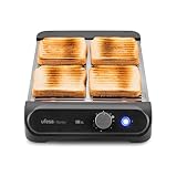 Ufesa Flacher Toaster Barley, 900W mit 3 Quarz-Heizelementen, Horizontaler Edelstahl-Toaster, XL-Größe für 4 Scheiben, 7 Stufen, Aufwärmen und Auftauen, Krümelschublade, Gebäck