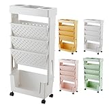 VHVYWY Mobiles Bücherregal Schule, Rollwagen Schmal, Bücher Organizer Bastelwagen Für Kinder, 5 Ebenen Platzsparende Möbel Rollregal Beistellwagen (weiß)