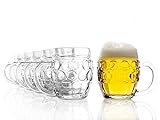 Oberglas Tübinger Augenkanne Bierkrug mit Schild / 6er Set Bierkrüge 400 ml mit Füllstrich / Stabiler Bier Krug / Biergläser aus Soda Lime Glas / Bierseidel Spülmaschinengeeignet