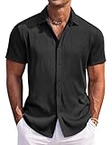 COOFANDY Herrenhemd Kurzarm Casual Leichtes Sommerhemd Button Down Freizeithemden Regular Fit Männer Kurzarm Hemden Schwarz XL
