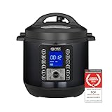 TZS First Austria Druckkochtopf elektrisch 6L | Multikocher | 12 Programme Schnellkochtopf | Reiskocher | Dampfgarer mit Warmhaltefunktion, Grau-Schwarz aus Edelstahl