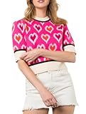 Yiulangde Valentinstag-Pullover für Damen, 2024, buntes Herz, kurze Puffärmel, Urlaub, Grafik, Strickweste, Tank-Tops, B#rosa, Klein