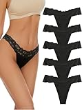 VOENXE Spitze String Tanga Damen Unterhosen,Nahtlos Unterwäsche Frauen Mehrpack,Seamless Invisible Lace Slip Panty,Ohne Naht Komfortabel Unterhose Underwear,Atmungsaktiv Thong,5 Pack Set