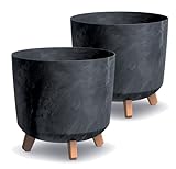 Tymar Übertöpfe groß mit Füßen, Blumenübertopf, Blumentopf Gross, Blumenkübel matt, Pflanzkübel für Außen und Innen ((2pack) Beton Anthrazit ; Höhe 28,5 cm/ø 30 cm)