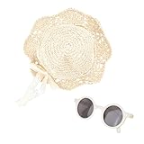 Anseom Mädchen Sonnenhut mit Sonnenbrille Sommer Kinder Stroh Hüte Baby Mädchen Strohhut mit Bogen Faltbar Strand Sonnenschutz Hüte für den Urlaub Reise Outdoor-Aktivitäten 2-6 Jahre