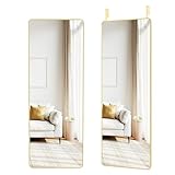 SONGMICS Ganzkörperspiegel, 120 x 40 cm, rechteckiger Spiegel, Wand- oder Türmontage, Rahmen aus Aluminiumlegierung, Hartglas, für Schlafzimmer, Wohnzimmer, Garderobe, blassgold LFM032AB01