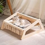 CheerPals Erhöhtes Katzenbett, Katzensofa aus Birke und Baumwollegewebe, 53 x48 cm Katzenstuhl zum Schlafen für Alle Katze, Katzenmöbel Geeignet für den Einsatz im Sommer