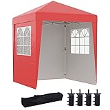 Outsunny Klappbare Gartenlaube Pop-up 2 x 2 m Partyzelt höhenverstellbar 3 Stufen Anti-UV 30+ 3 Seitenwände mit 4 Sandsäcken und 1 Tragetasche Oxfordgewebe Stahl rot