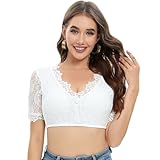 Yuson Girl Dirndl Bluse Damen Weiss Spitze Dirndlbluse Kurzarm/Halbarm Trachtenbluse Elegante Dirndlblusen Sexy Spitzenbluse für Oktoberfest 36-44(Weiß-A, 36)