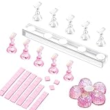 Makartt Acryl-Nagelständer Nagelübungsständer Nail Stand, Magnetische Nagel Halter Nagel Ständer Klar Rosa Nagel Display Ständer mit 48pcs Klebe Knete