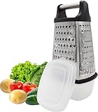 mucHome 4-seitige Küchenreibe Edelstahl mit Behälter, Vierkantreibe Reibe Käsereibe Gemüsereibe vielseitige Reibe für Gemüse und Käse, Grobes, Feines, Julienne und Hobel