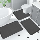 Badezimmerteppich Set 3-teilig, Badvorleger rutschfest, Badematten-Set für das Badezimmer, rutschfest Waschbar, Badezimmer-Teppich, Bad-Vorleger, für Dusche, Badewanne&WC, Badematte Sets (Dunkelgrau)
