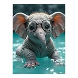 TZTTZT Diamond Art Kits für Erwachsene – Elefantenbrille Wasserspiel Diamant Malerei Kits für Erwachsene Anfänger, rahmenlose Diamantmalerei Handwerk für Home Wall Decor
