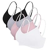 Vertvie Damen 2/3/4er Set Basic Wohlfühl BH Sport BH Spaghettiträger Bralette ohne Bügel Nahtlose Gepolsterte mit Spaghetti Bra Top Low Support Bra(EU M/Tag L,Schwarz/Weiß/Hellgrau/Lila)