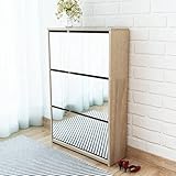 Moderner Spiegelschuhschrank mit 3 Klappfächern für 9-12 Paar Schuhe, robuster Flurschrank zur Wandmontage aus hochwertigem Material, stilvolle Aufbewahrungslösung für den