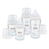 NUK Perfect Match Glas-Babyflaschenset | Ab 3 Monate | Passt sich dem Baby an | Temperature Control | Anti-Colic | 120 ml und 230 ml | BPA-frei | Silikontrinksauger | Regenbogen | 4 Stück
