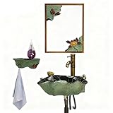 LMXRYPD Waschbecken Wandmontage, Hängewaschbecken aus Kunstharz mit Massivholzspiegel, Waschbecken mit Armatur, für Kleine Badezimmer und Balkone(Green)