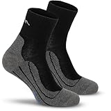 gipfelsport Wandersocken Herren & Damen, Outdoor Trekkingsocken | Hiking Socks, Wanderstrümpfe aus Merinowolle | Trekking Socken für Wandern mit extra Polster | Größe 42-44 I Schwarz, Dünn I 1x Paar
