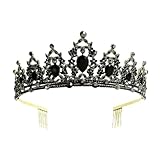 Paxrmuky Damen Krone Barock Tiara Kristall Krone Strass Krone Hochzeit Tiara Königin Tiara Krone Vintage Schwarz Krone für Hochzeit Abschlussball Damen Geburtstag Party Halloween Party, 15*6CM,