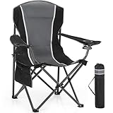 HIGH POINT SPORTS Campingstuhl Faltbar 2er Set bis 102kg Campingsessel Klappstuhl mit Getränkehaltern Faltstuhl Camping Angelstuhl Klappbar mit Armlehnen Outdoorstuhl Schwarz