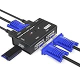MT-VIKI KVM Switch VGA USB Umschalter 2 Port Sharing für Tastatur Maus USB-Lautsprecher inklusive KVM-Kabel 2 PC an einem Monitor