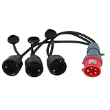 CEE Adapter Starkstrom 16A auf 32A 3G1.5 5P, 16A Stecker auf 3X 230V Kupplung, mit 3 * 0.5m Gummikabel, Rot CEE Steckdose, Wasserdichte Steckdose