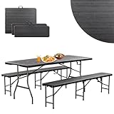DIVID® Bierzeltgarnitur 3-teilges Set|Tisch + 2 Bänke|Für drinnen und draußen|klappbar mit Tragegriffe|HxBxT: 73x180x75cm|Gartentisch (DIV-200/WOOD Set)