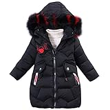 LCIGIA Wintermantel Mädchen Winterjacke Kinder Baumwolljacke Verdickte Steppjacke mit Pelzkragen Winddichte Jacke im Prinzessinnen-Stil Outdoorjacke, Schwarz, 134-140, H13-YL21W09Z-U2X-N