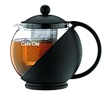 Café Olé Grunwerg Café Ole Loose Leaf Everyday Round Teekanne Infuser Basket Glas Teekanne, Schwarz, 1.20 Liter, 1200ml / 1.2