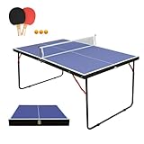 muenfly Tischtennisplatte mit Netz & Schläger-Set, Outdoor & Indoor klappbar – inklusive 2 Schlägern und Bällen, Stabiles Design mit Blauer Spielfläche – Einfacher Aufbau für Kinder und Erwachsene