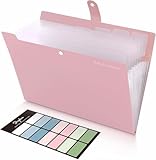 SKYDUE Dokumentenmappe A4, Mappe Mit 8 Fächern, Fächermappe A4 Mit Etiketten, Tragbar Ordnungsmappe Mappen Ordnersystem, Sortierordner Mappe Mit Fächern (Rosa)