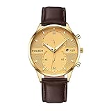 Generico M04a Herrenuhr mit Gehäuse aus Stahl, Armband aus PU-Leder, automatisch, modern, Vintage, Quarz, Jungen, Braun und Gold, braun, Vintage