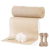 Jute Tischläufer Rolle 30cm x 10m, 100% Natur Juteläufer Schneidbar mit 20 m Jute-Schnur für Tisch, Hochzeitsdek, Bauernhaus Party, Kommunion, Rustikale Tisch Dekoration, DIY