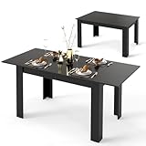 LIFEZEAL Ausziehbarer Esstisch, 158 x 70cm Esszimmertisch für 4-8 Personen, Küchentisch Holz mit großer Platte, Max 110kg, Schwarz
