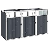 vidaXL Mülltonnenbox für 3 Mülltonnen Klappdeckel Mülltonnenverkleidung Müllbox Müllcontainer Gartenbox Gerätebox Anthrazit 213x81x121cm Stahl