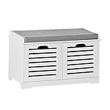 SoBuy FSR23-K-W Moderne Schuhtruhe Sitzkommode mit 2 Körben Sitzbank Schuhschrank mit Sitzkissen Spieltruhe