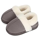 WQCMH Kinder Jungen Mädchen Winter Hausschuhe Kinder Memory Foam Hausschuhe Warmes Fleece Anti-Rutsch Home Schuhe(Dunkelgrau,10/11 UK Kind,M)