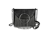 FONETTOS Y2K Punk Tasche Quaste Totes Gothic Fransen Tasche Frauen Schulter Funky Taschen Sourpuss Rock Mode Crossbody Handtasche, J-black