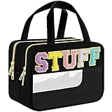 Eurhomewit Transparenter Kulturbeutel, wasserdicht, Duschtasche, große Reise-Kulturbeutel für Damen, Chenille-Buchstabe, Kunststoff, Make-up-Tasche, transparente Kosmetiktasche mit Griff und
