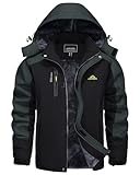 KEFITEVD Skijacke Herren Winter Regenjacke Fahrrad Winterjacke mit Kapuze Arbeitsjacke Warm Gefütterte Funktionsjacke Schwarzgrau XL