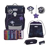 Der echte Scout sicherer Schulranzen, Neo Exklusiv Safety Light Spooky Starlight, 5er-Set, ca. 21,5 l Volumen, ca. 1.250 g Gewicht (ohne abnehmbare Elemente)