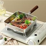 Edelstahl-Bratpfanne mit Massivholzgriff, flacher Boden, antihaftbeschichteter Soßentopf für vielseitiges Kochen auf allen Herdarten (16 cm)